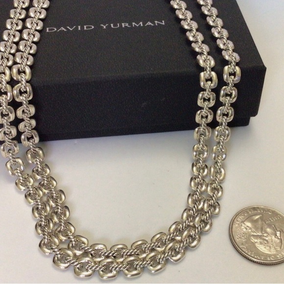 David Yurman Thoroughbred Double Row Cushion Link Sterling Silver Necklace NWT - Picture 2 of 4